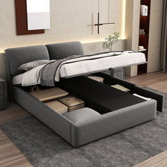 Upholstered Bed,Double Bed-4ft6  135x190cm  Hydraulic Bed, Three Drawers, Bed Box For Storage, Slatted Frame With Headboard, Without Mattress, Velvet, Grey
