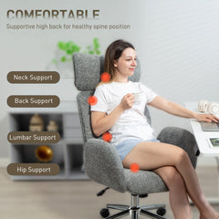 Office Chair With Adjustable Headrest, Spring Pack, Curved Line, Boucle Fabric - Charcoal Grey