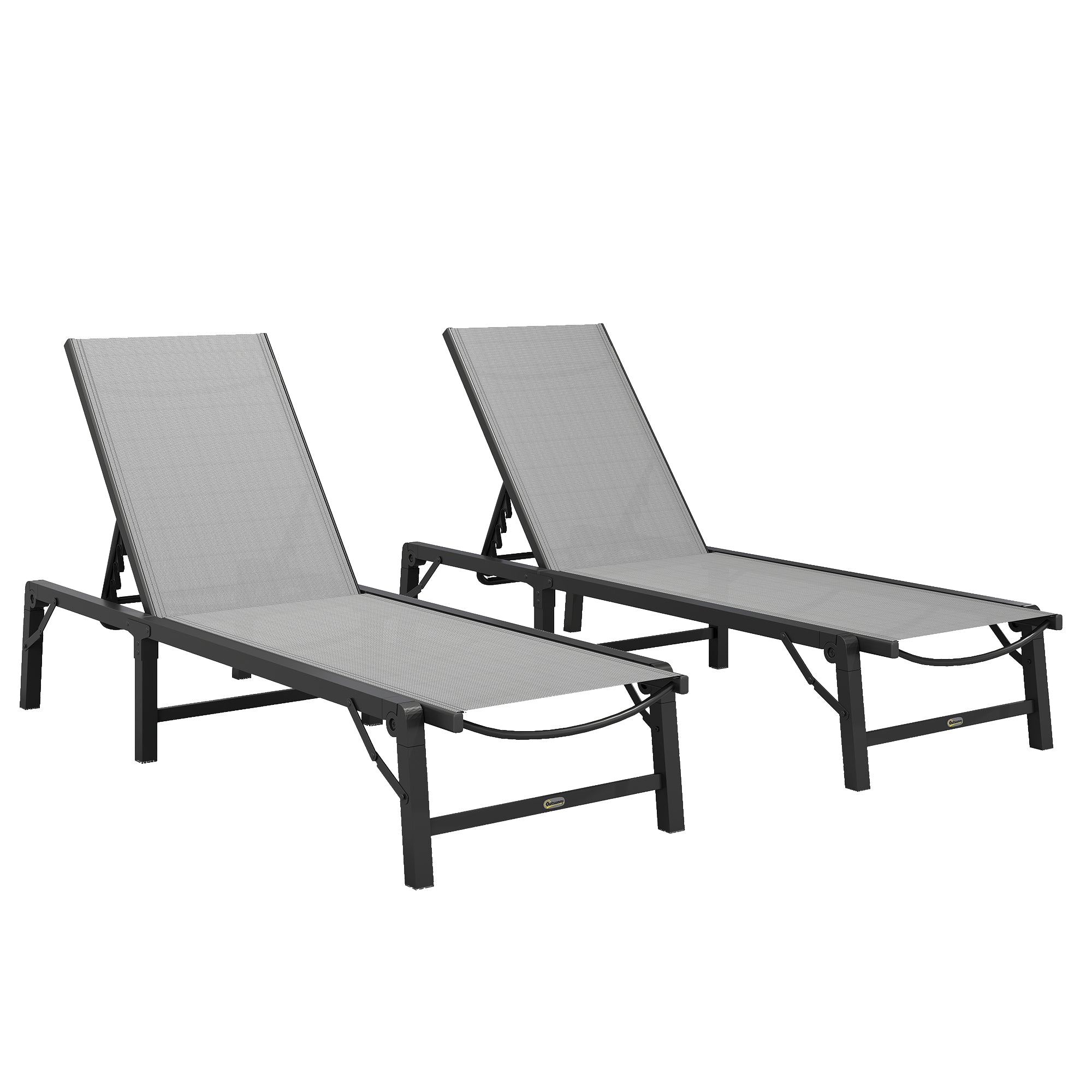 Folding Sun Lounger Set Of 2, 5-Position Adjustable Reclining Garden Loungers, Garden Chaise Lounge Sunbed Recliner Chairs With Steel Frame For Beach, Porch, Patio, Camping, Light Grey