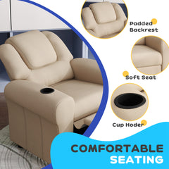 Kids Recliner Chair, PU Leather With Adjustable Backrest, Footrest, Padded Headrest, Beige