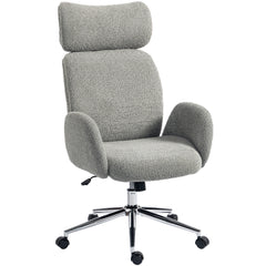 Office Chair With Adjustable Headrest, Spring Pack, Curved Line, Boucle Fabric - Charcoal Grey