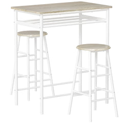 Bar Table Set, Bar Table And Stools Set, Footrest And Storage Shelf, For Kitchen, Dining Room, Pub, Cafe, White And Oak