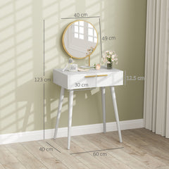 Elegant Dressing Table, With Round Mirror, 60 X 40 X 123 Cm - White