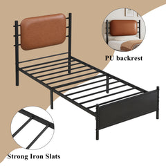 Metal Bed, 3FT Single Bed 90x190cm, With A PU-upholstered Headboard, Durable And Sturdy, Youth Bed, For Adults & Teenagers, Wrought Iron Bed, Black Iron PU