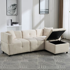 80 Sectional Sofa Couch With Removable Storage Ottoman, Fabric Sofa For Living Room Apartment, L-Shaped Sofa With 2 Pillows For Home Apartment Office Living Room