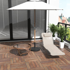 Outdoor Foldable Sun Lounger, Adjustable Backrest Garden Recliner Sun Lounger Chair With Headrest Pillow, Beige
