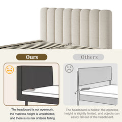 Upholstered Bed, King Size Bed, 5ft-150x200cm, Hydraulic Functional Bed, Bed With Slatted Frame, Headboard And Large Storage Space, Padded Headboard, White Boucle