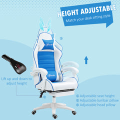 Vinsetto Racing Gaming Chair, Reclining PU Leather Computer Chair With Removable Rabbit Ears, Footrest And Lumber Support, Blue
