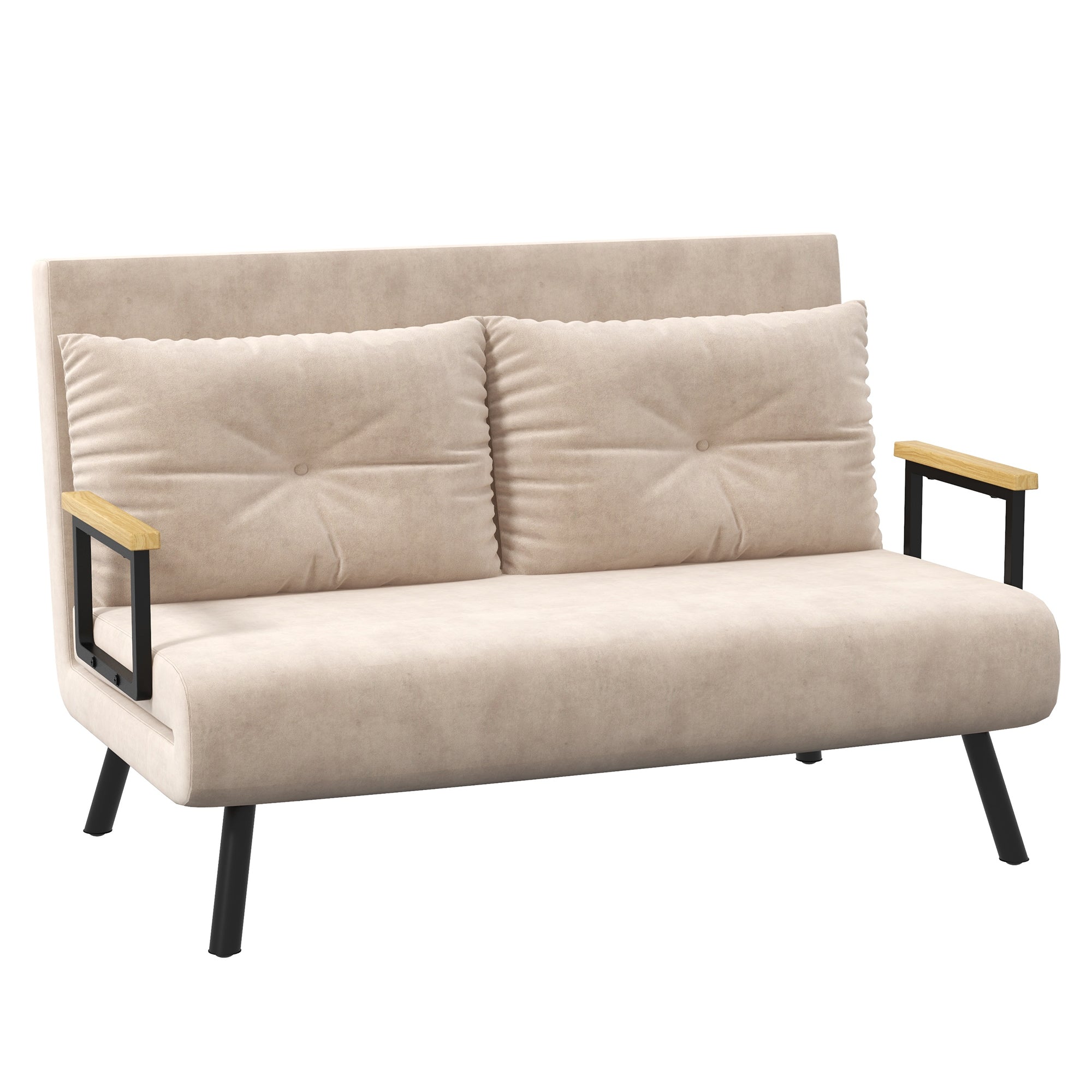 4-in-1 Velvet-Feel Double Sofa Bed, With Pillows - Beige