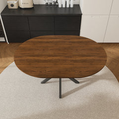 Retractable Dining Table  Round Dining Table  Extendable Dining Table  6-person Carbon Steel Base  Modern And Simple Solid Wood Veneer Dining Room Furniture  42 Inches Extended To 58 Inches