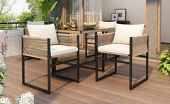 Garden Dining Set 5 Piece Set With 1 Dining Table, 4 Stackable Chairs Garden Furniture Set, 5-pc, Seating Group, Fine Rope, Iron, Table Top Made Of 5mm Thick Safety Glass