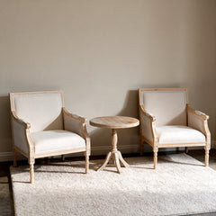 French Accent Chair Traditional Wood Frame Linen Upholstery Distressed Finish Home Decor, Single