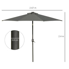 2.7m Patio Garden Umbrella Outdoor Parasol With Tilt Crank And 24 LEDs Lights (Grey)