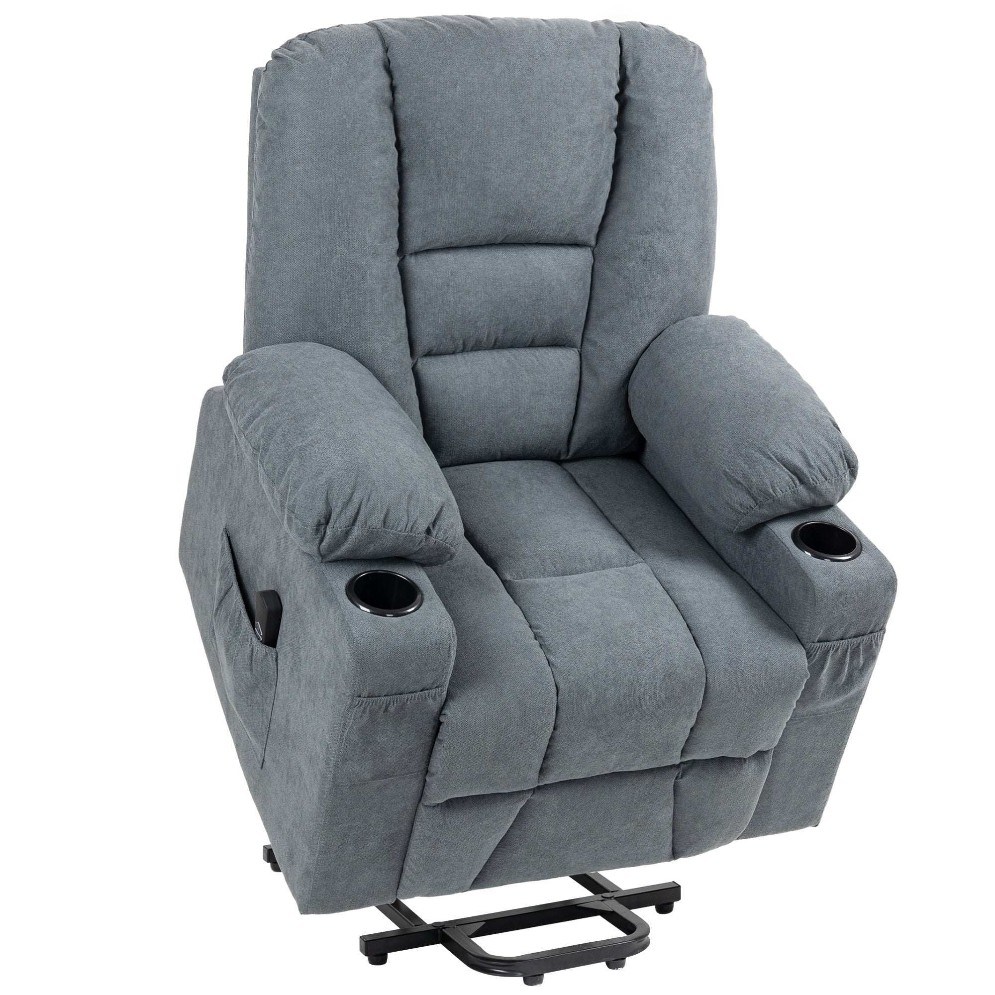 Oversized Riser And Recliner Chairs For The Elderly, Fabric Upholstered Lift Chair For Living Room With Remote Control, Side Pockets, Cup Holder, Grey