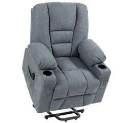 Oversized Riser And Recliner Chairs For The Elderly, Fabric Upholstered Lift Chair For Living Room With Remote Control, Side Pockets, Cup Holder, Grey