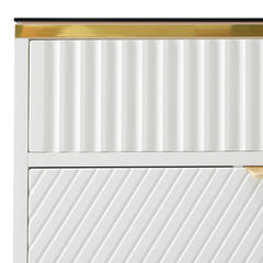 Sideboard Cabinet Dresser With 6 Drawers,Amber Glass Chest Of Drawers, Compartmentalised Storage,Anti-tip,Dressing Table For Living Room, Hallway, Bedroom, And Children's Room, 120 X 40 X 76 Cm, White