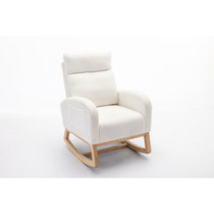Mid Century Modern Teddy Fabric Upholstered Rocking Chair Padded Seat For Living Room Bedroom, Beige