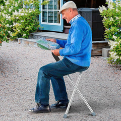 Folding Cane Seat Chair Walking Stick Tripod Hiking Stool Adjustable Height