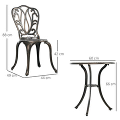 3 Piece Garden Bistro Set Aluminium Outdoor Furniture Set For 2 Patio Chairs And Table With Umbrella Hole Bronze Tone
