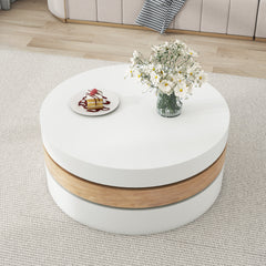 Round Rotating Coffee Table, 360 Rotating Tabletop,  End Table, 3 Layer Sofa Sidetable, Hidden Storage Space, 60x60x35,1 Cm, MDF, White Wood