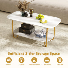 Modern 2-tier Faux Marble Top Coffee Table