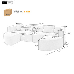 Boneless Couch Modular Sectional Sofa 114.9 Free-combined Sofa Couch Sofa Bed Compression Sofa With Deep Seating And Curved Design For Living Room, Grey