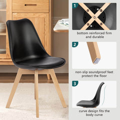 PU Leather Upholstered Dining Chairs With Wood Legs, Set Of 4 For Kitchen, Dining, Living Room